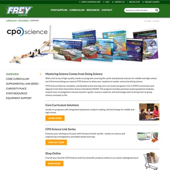 CPO Science overview page on FreyScientific.com, pre-2023 version, on desktop