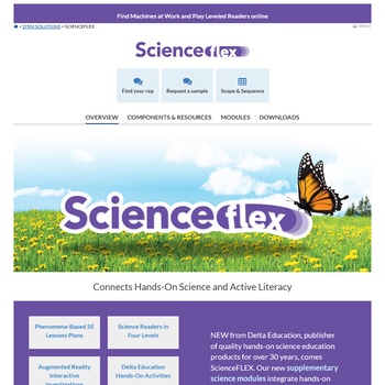 Portion of the ScienceFLEX homepage as it looked on the pre-2023 version of DeltaEducation.com on a narrower screen
